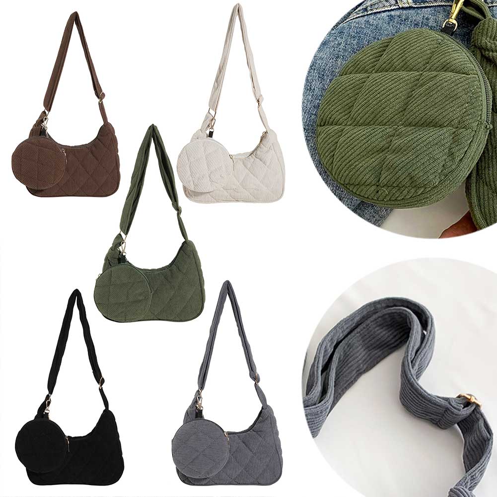 Women Corduroy Tote Handbag with Coin Purse Vintage Shoulder Bag Casual Corduroy Tote Bag Soft Satchel Bag Girl Stylish Purse