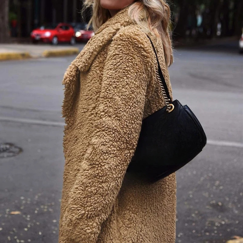 Fashion Womens Fuzzy Fleece Lapel Open Front Long Cardigan Coat Faux Fur Warm Winter Outwear Jackets 241107