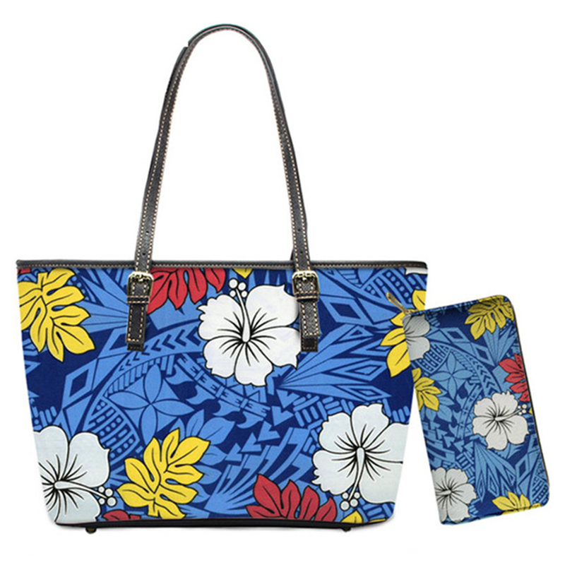 ELVISWORDS Luxury Women Handbags Purses 2 Pcs/set Polynesian Tribes Printed Shoulder Bag Lady Leather Large Totes Wallet Fashion