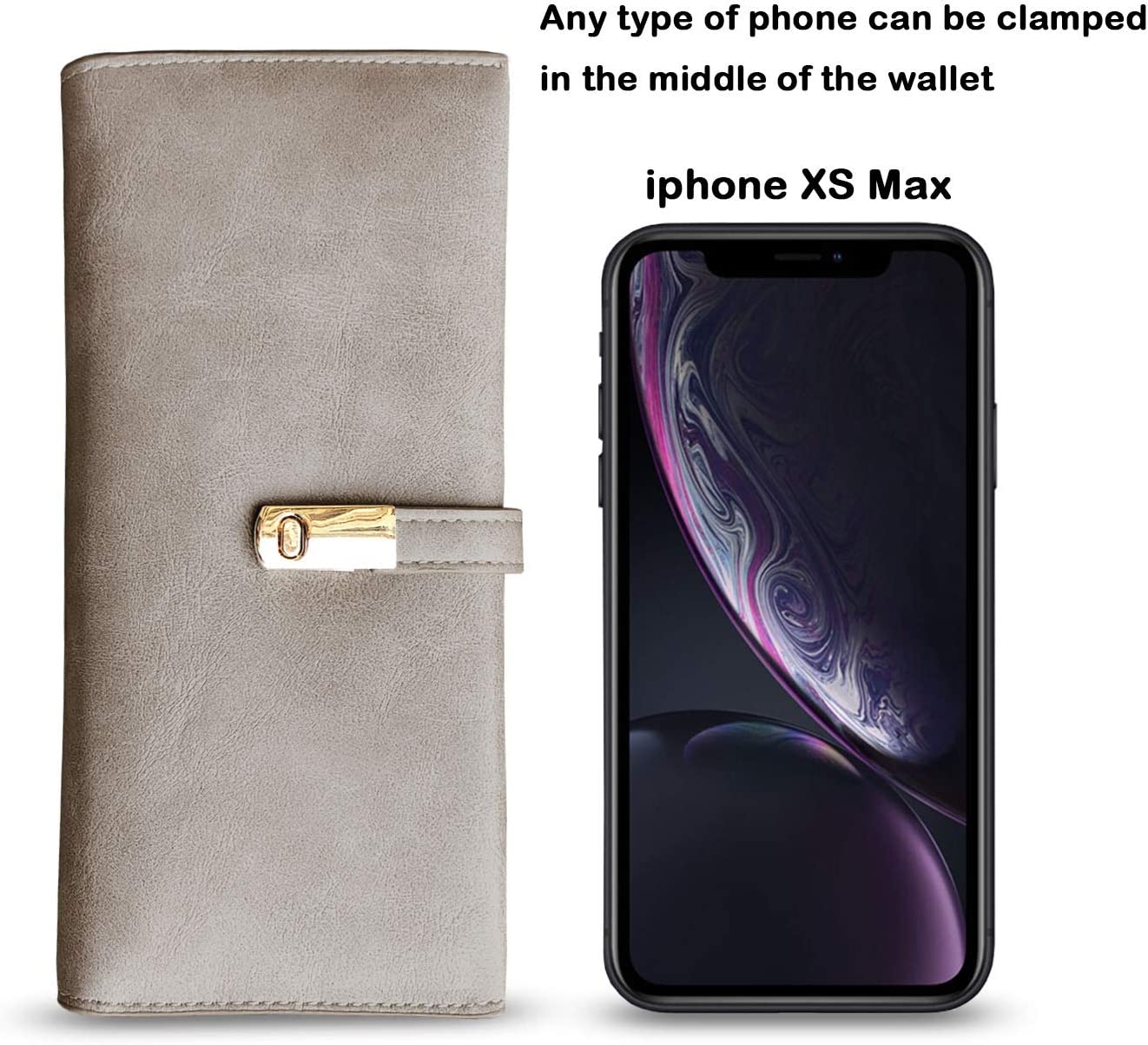 Women's ultra-thin wallet. Retro frosted 100% leather wallet with magnetic buckle closure, long double fold wallet