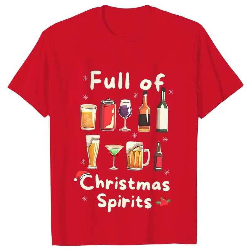 Funny Christmas Party T-shirt Full of Christmas Spirits Tees Merry Xmas Drinking Gift for Men Clothing Casual Short sleeved Top X241107