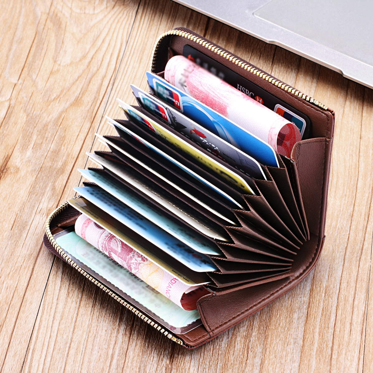 RFID Men Wallet Accordion Credit Card Holder Genuine Leather Small Multi Card Case Organizer Zipper mini wallet