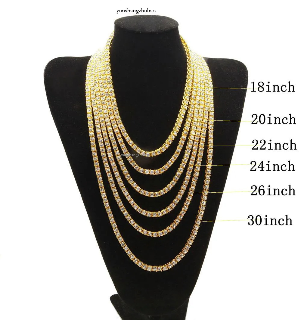 Designer mens hiphop chains dia one row tennis hip hop jewelry necklace 3mm 4mm sier rose gold crystal chain necklaces