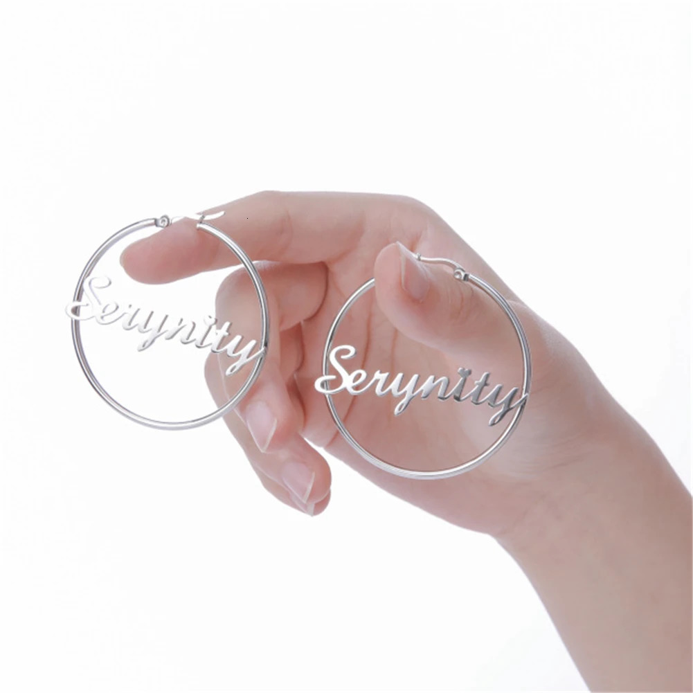 YHUISO Personalized Gothic Stainless Steel Customized Name Flower Emblem Circular Ring Earrings Female Friend Name Jewelry 241106