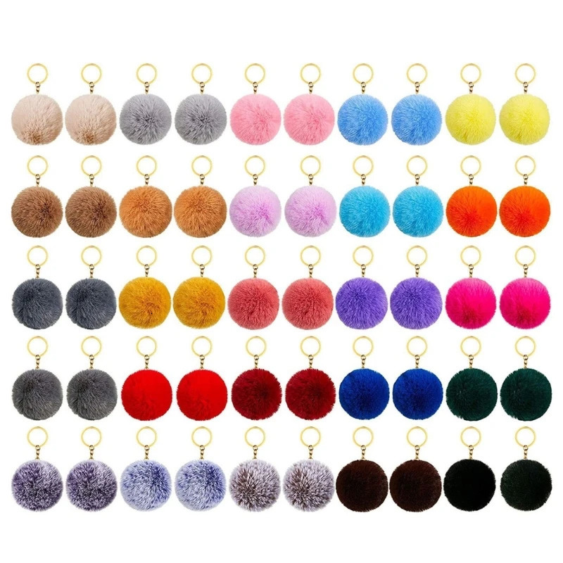50 piece set of Pom keychains made of faux fur featuring split rings and keychains ed for pocket charm accessories 241107