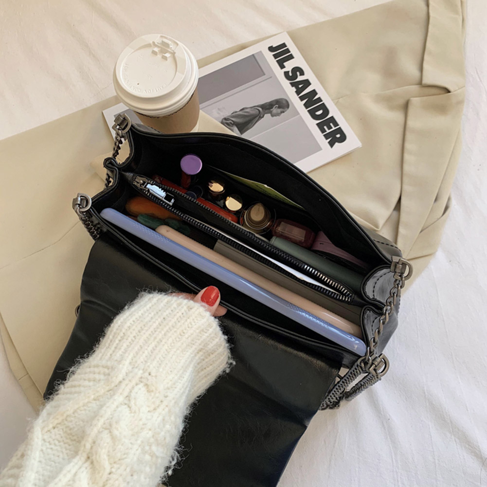 Sewing Thread Vintage Fashion Women Shoulder Bags Metal Chain Strap Crossbody Bag Soft PU Leather Lady Shopper Travelling Bolso