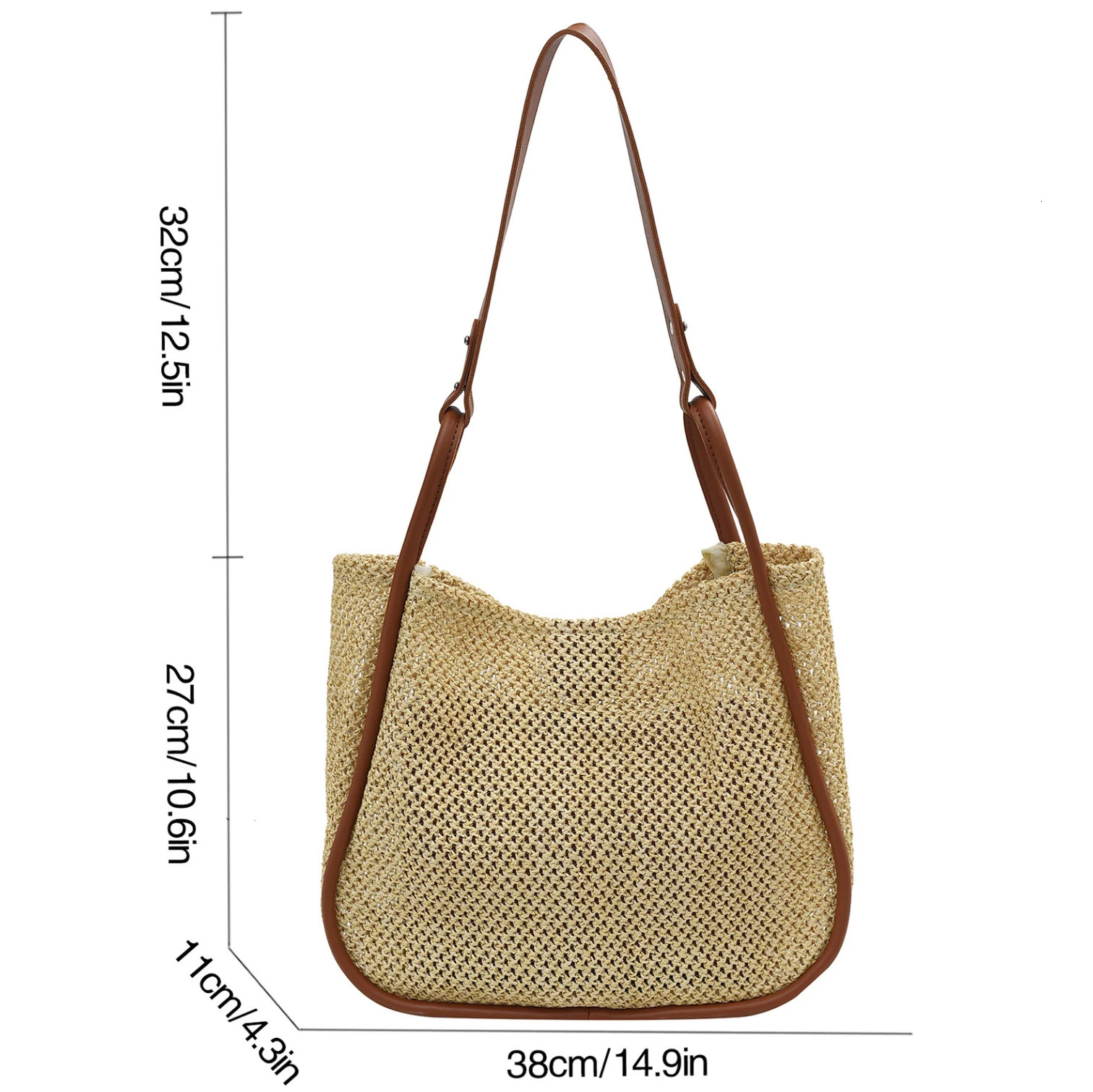 Straw Bag Women Hand-Woven Handbag Quality Leather Shoulder Bags Beach Lager Capacity Shopping Bag Rattan Bucket bolsos 241031