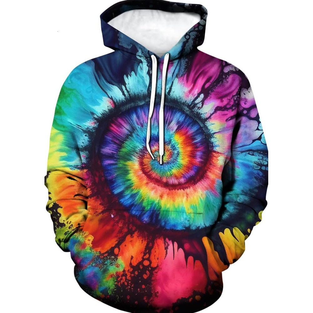 Hoodie for Mens Womens Unisex 3D Tie-Dye Graphic Vintage Rainbow Pattern Pockets Long Sleeve Pullover Cool colored patterns