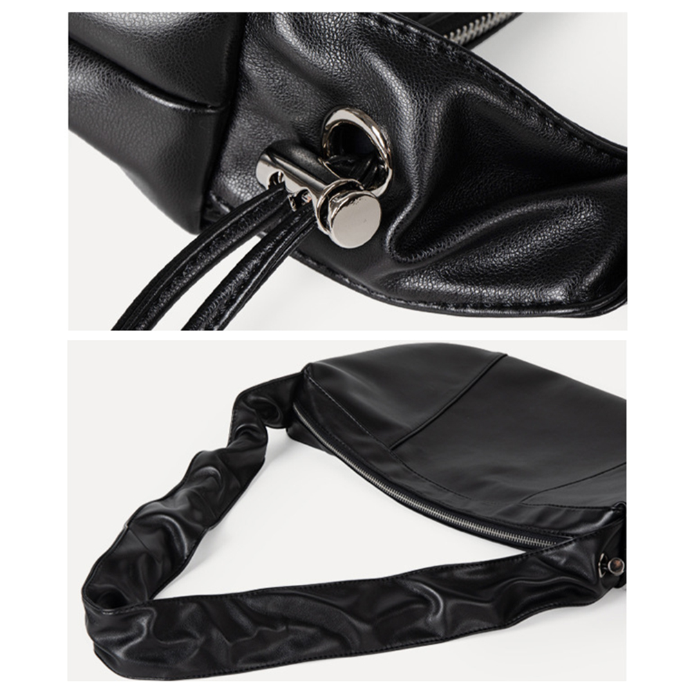 Women Pleated Dumpling Bag Large Capacity PU Drawstring Hobo Bag Stylish Crossbody Bag Adjustable Strap for Outdoor Travel