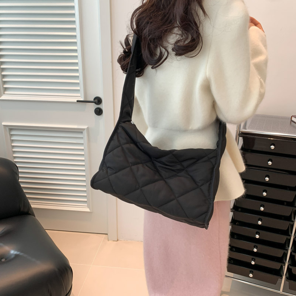 Women Puffy Crossbody Bag Large Capacity Quilted Satchel Bag Soft Lightweight Solid Color Female Outdoor Shopping Bag