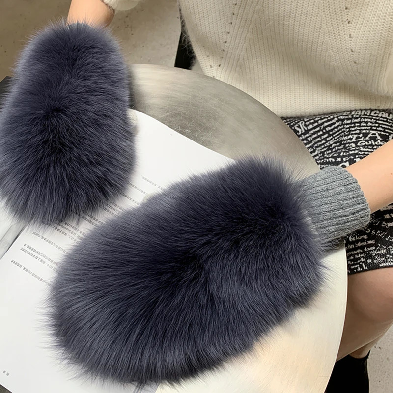 Winter Warm True Fox Fur Covered Gloves for Womens Fashion True Fox Fur Gloves for Outdoor Russian Thick Gloves for Womens Warmth 241106