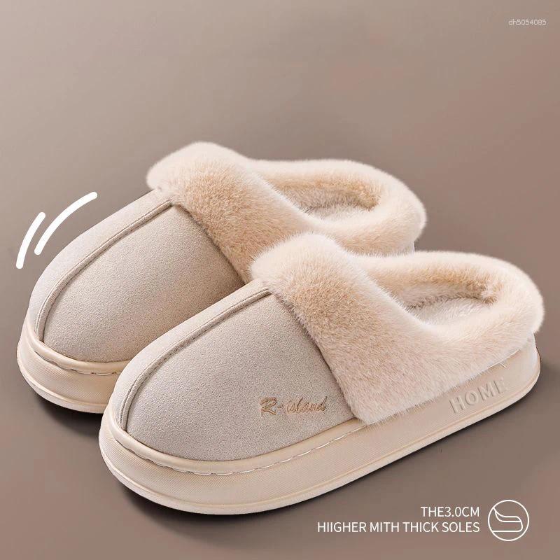 Designer Women's Slippers Plush Cotton Autumn Winter Home Shoes Indoor Thick Sole Non-Slip Warm Fashion Slides