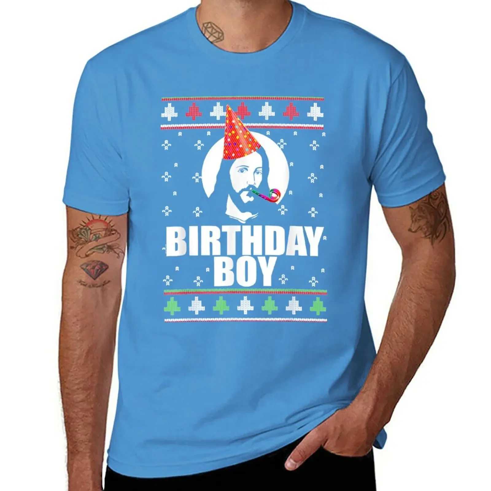 Short sleeved mens BIRTHDAY boy Jesus funny ugly Christmas sweater design Christmas T-shirt graphic T-shirt street T-shirt X241107