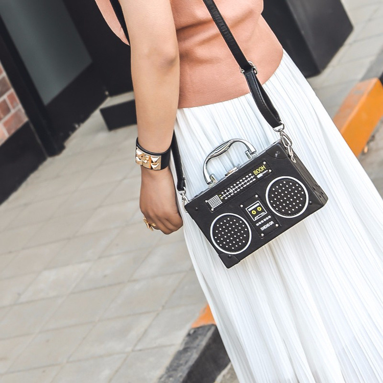 2021 Simulation Radio Box Bag Shoulder Messenger Bag European and American Creative Personality Funny Chain Female Bag