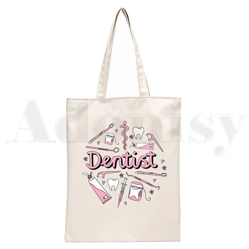 Tooth and Dentist Graphic Aesthetic Funny Fashion Handbags Shoulder Bags Casual Shopping Girls Handbag Women Elegant Canvas Bag