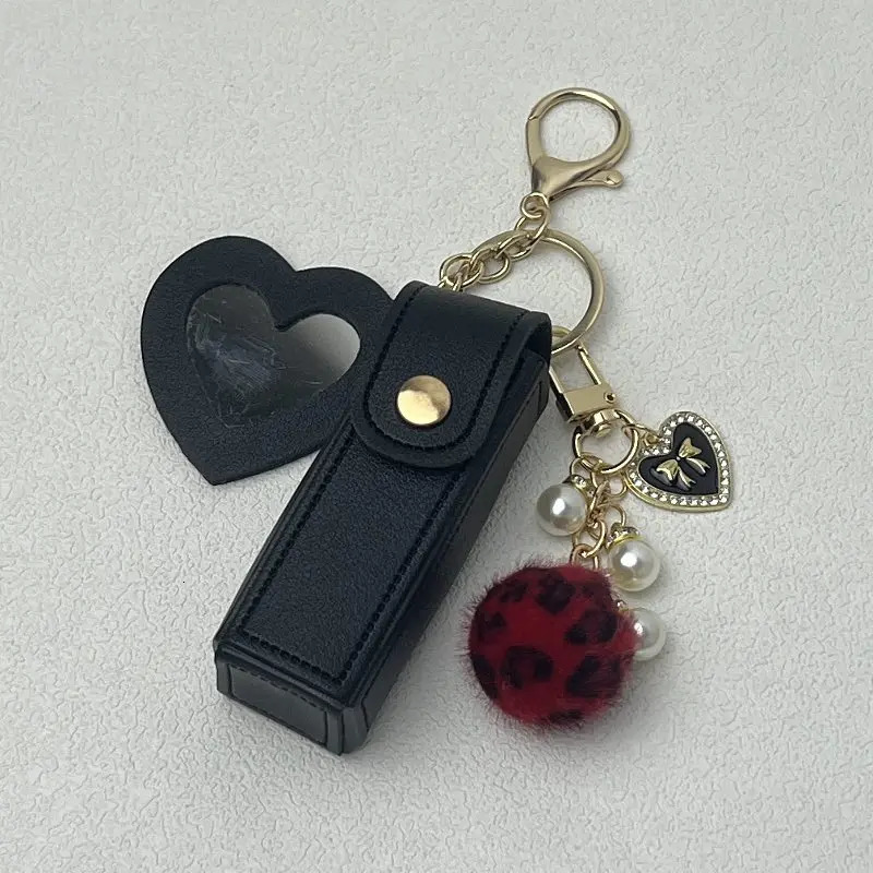 Womens key chain Portable lipstick bag Love pendant Makeup mirror Womens Christmas gift 241107