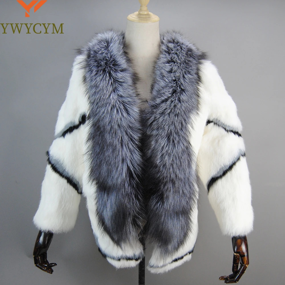 ly arrived fashionable winter womens 100% full leather rabbit fur coat with ious fox fur collar womens coat 241107