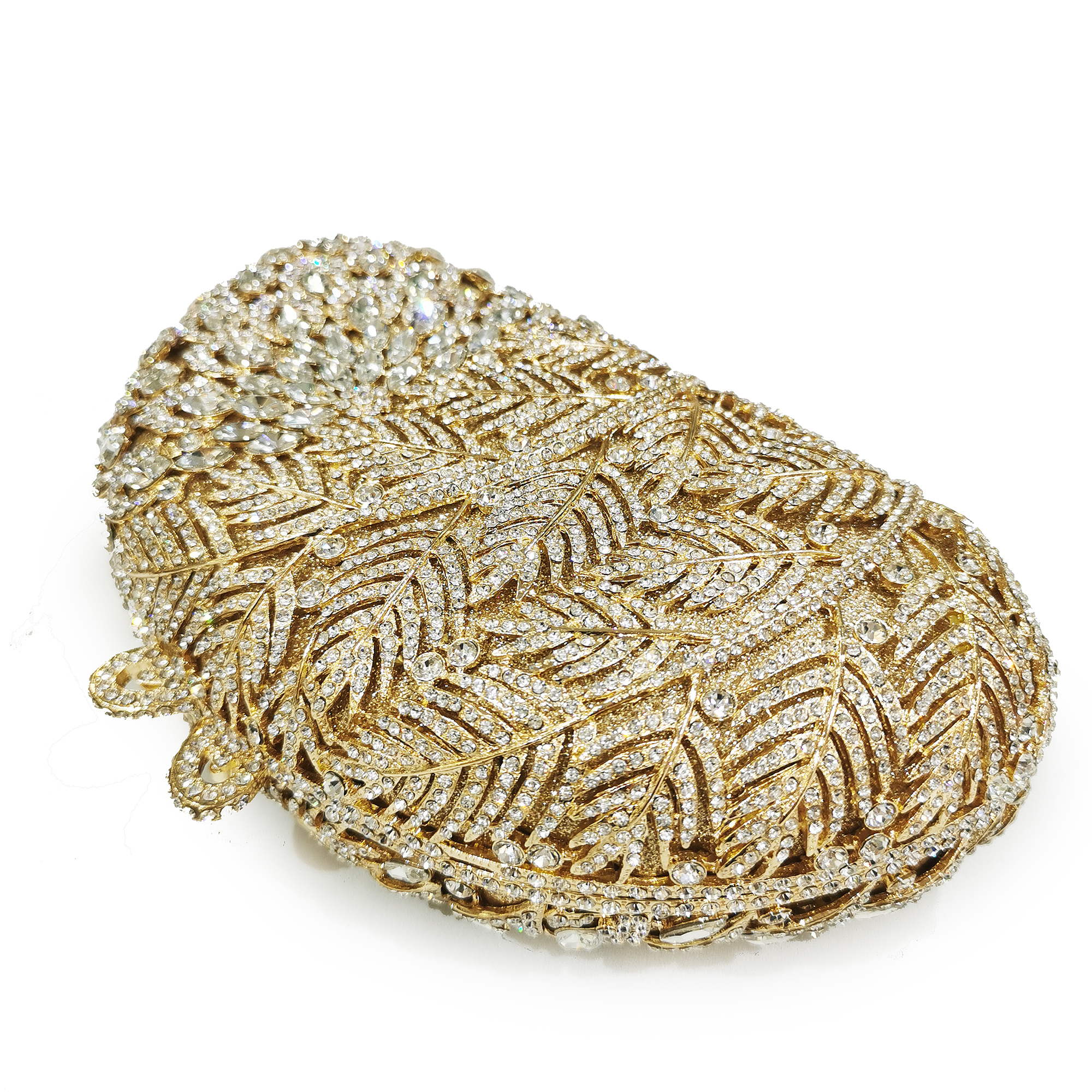 White Rhinestone Purse Leaves Gold Metal Crystal Clutch Bag Evening Purses Diamond Shell Shape Women’s Chain Shoulder Handbags