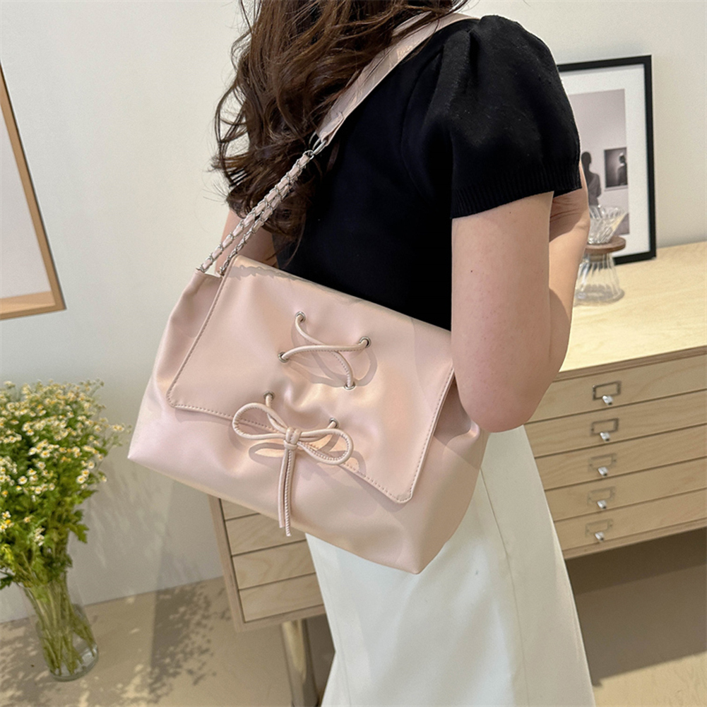 Women PU Leather Handbag Large Capacity Bow Flap Shoulder Bag Stylish Messenger Bag Chic Hobo Bag for Party Vacation