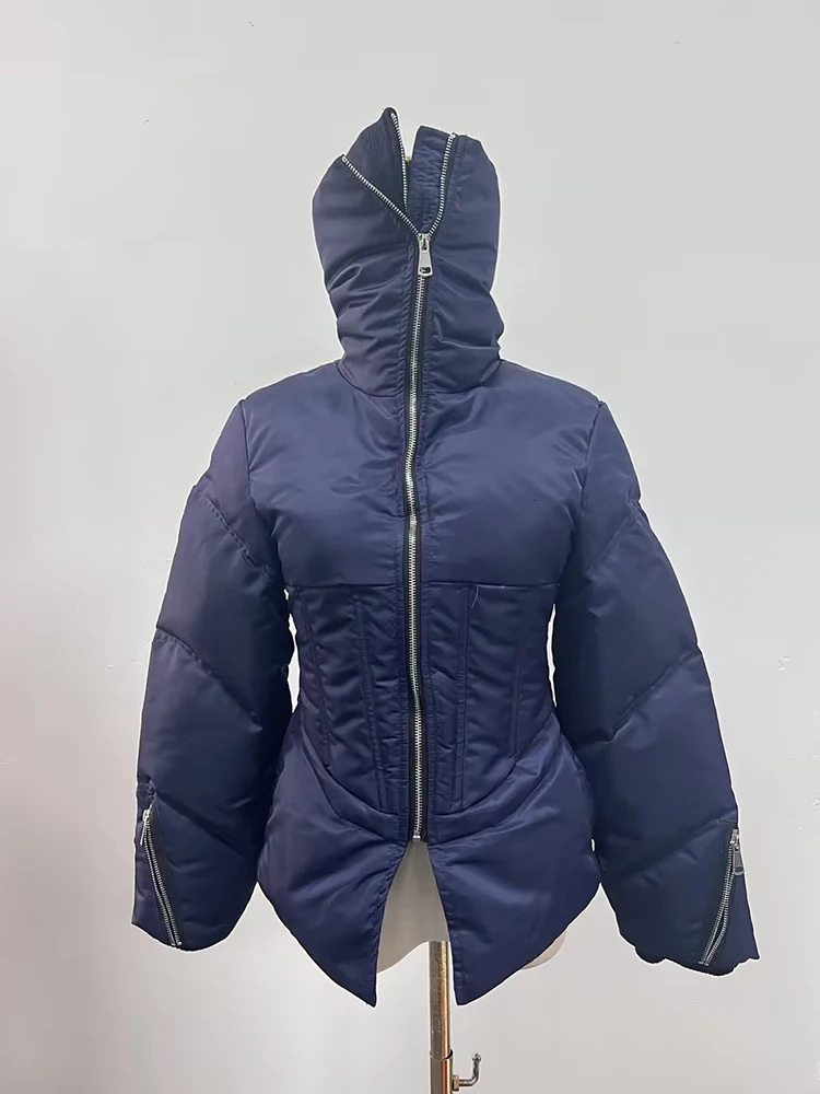 TWOTWINSTYLE Solid Weight Loss Warm Jacket for Women Flip Collar Long Sleeve Patch Work Zipper Casual Jacket for Women Fashion Winter 241107