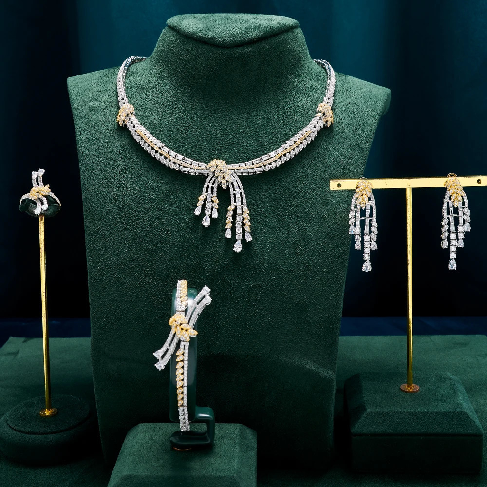 TIRIM Cubic Zirconia Necklace Set for Women Dubai Jewelry Set for Brides Wedding Jewelry and Engagement Musicians 241106