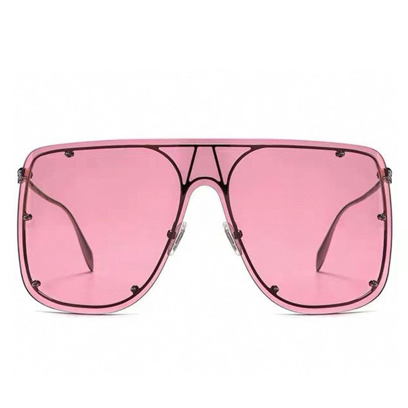 Womens Designer Unisex silver oversized mask sunglasses fitted with pink lenses enriched by micro studs 3D Skull soldered on the metal temples with box