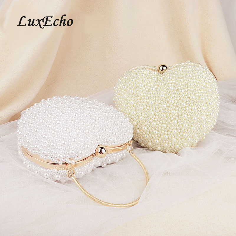 Luxecho White/ivory pearl bag women's handbags evening bag Day clutch small handbag bride Wedding party bag with handle