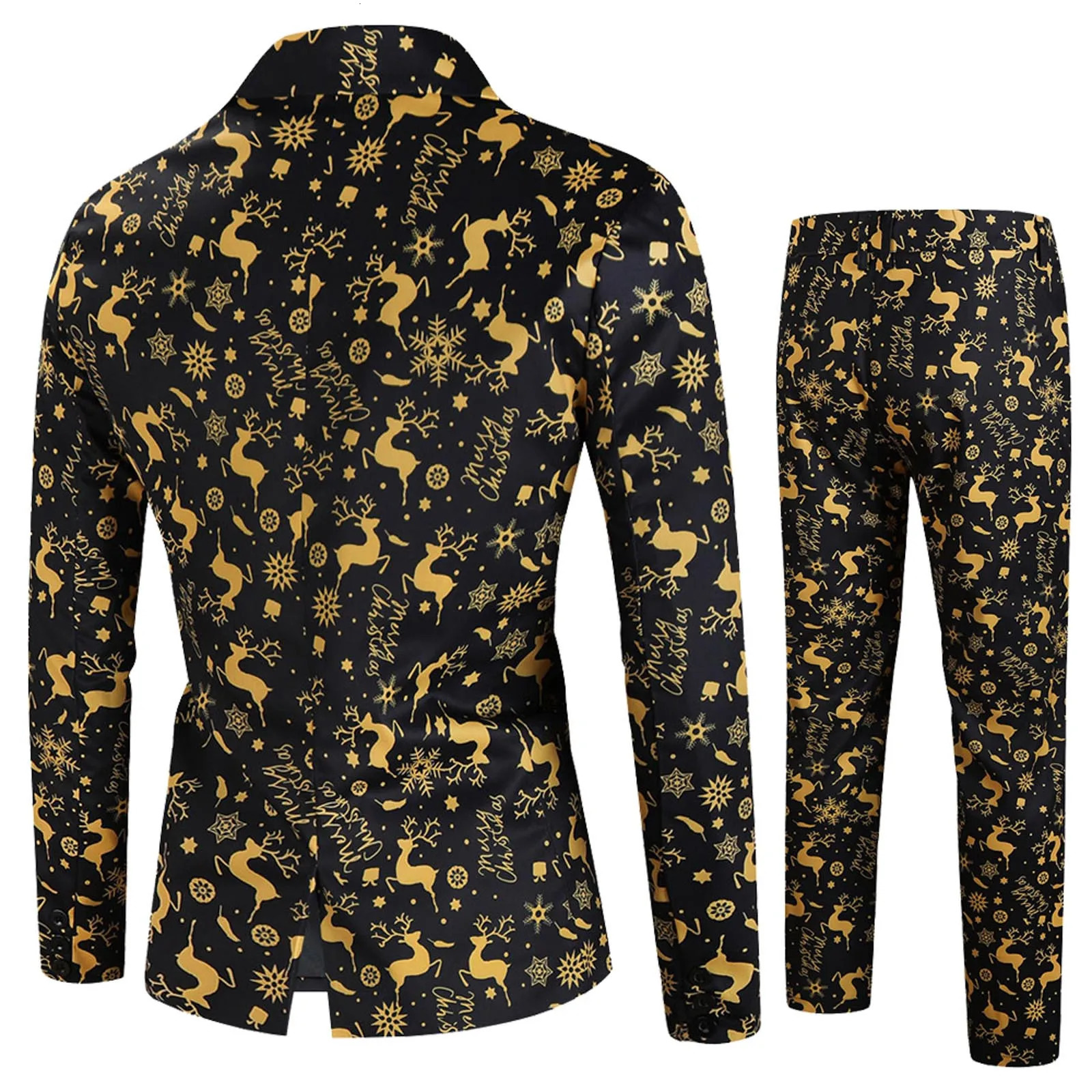 Christmas mens two-piece set fashion printed jacket and mens set spring and autumn lapel party dress formal jacket 241106