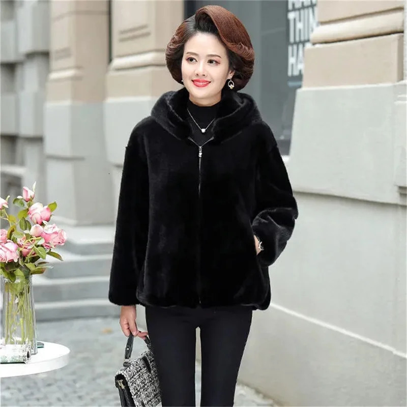 autumn and winter thick faux fur coat for women rich mink wool for women high-end hooded mink fur coat quilted cotton coat for women 241107