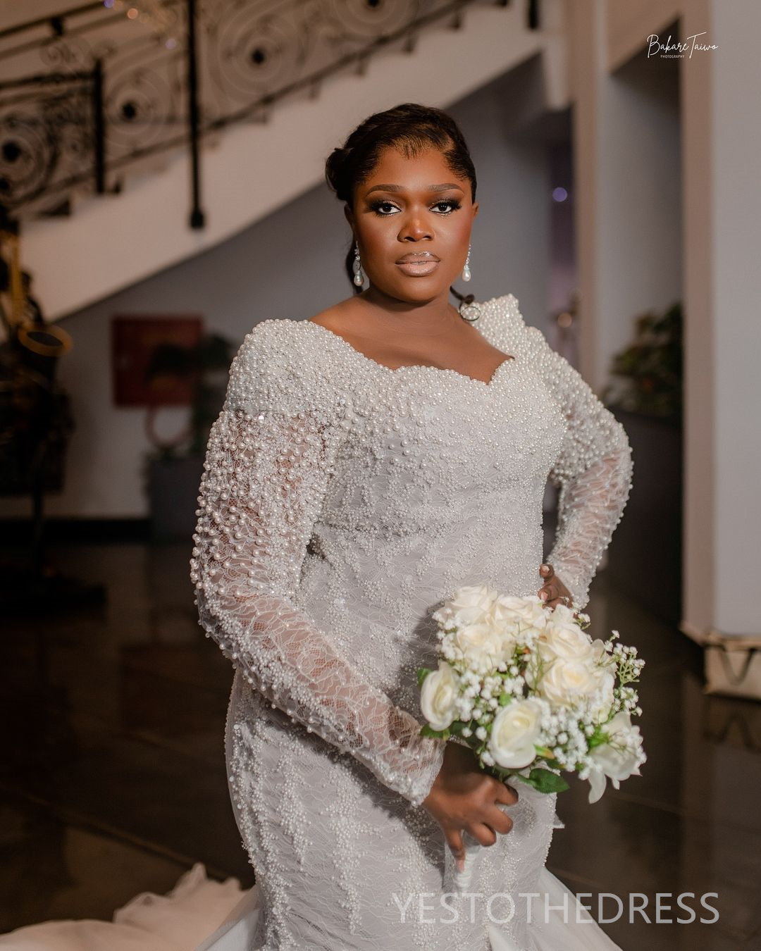 2024 African Plus Size Wedding Dresses For Bride Mermaid Bridal Gowns Sweetheart Ruffles Tiered Tulle Long Sleeves Illusion Beaded Lace Rhinestone Pea