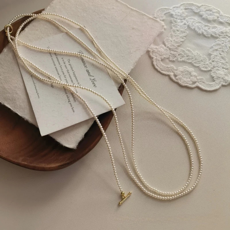 2mm very fine crystal pearl long necklace exquisite multi circle millimeter bead commuting light luxurious personalized 241107