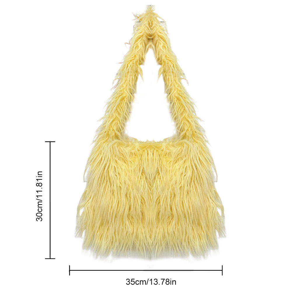 Fashion Women Plush Shoulder Bag Large Capacity Crosssbody Bag Soft Fluffy Tote Pouch Solid Faux Fur Hobo Purse Armpit Bolsa