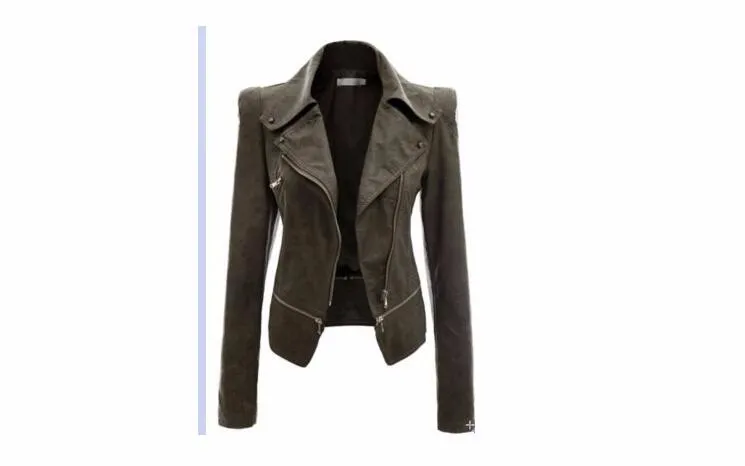 Women Leather Jacket Rivet Zipper Motorcycle Jacket Turn Down Collar chaquetas mujer Argyle pattern Leather Jacket S-3XL