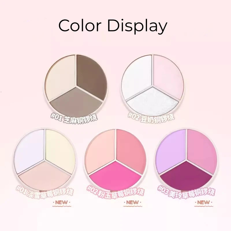 Leeember Tri color Face Shadow Palette Dorayaki Bronzer Highlighter Outline powder blusher Cream Mouse Texture Makeup 241107