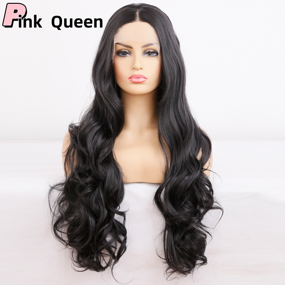 Fashion sales before lace wig black long curly hair high temperature chemical fiber daily wear wig party black cosplay synthetic wig synthetic blend w