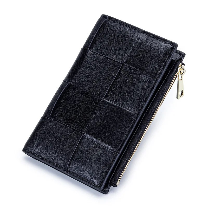 2023 New Sheepskin Card Holder Wallet Multifunctional Women Business Card Organizer Case Box Coin Purse Woven Leather Cardbag
