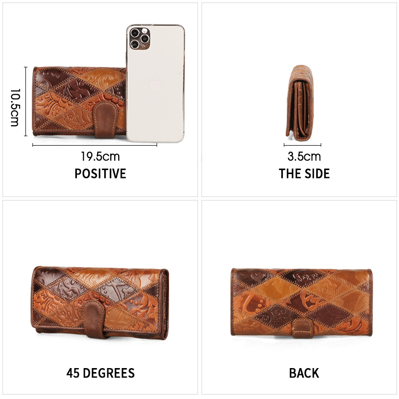 New Genuine Leather Purse Coin Long Wallet For Women Fashion Lady Luxury Phone Money Bags Patchwork Vintage Female Print Clutch
