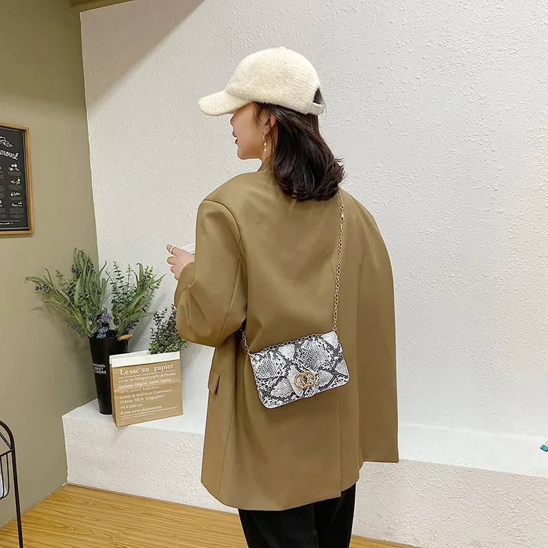 Trendy bag women's new fashion snakeskin pattern small square bag wild style women's shoulder bag mobile phone coin purse