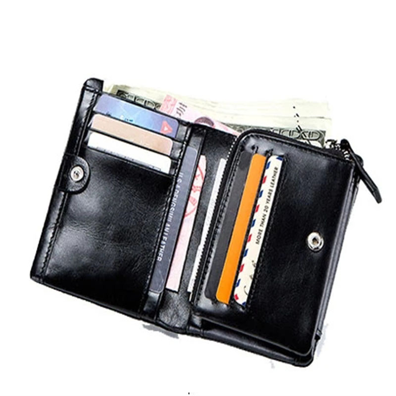 New Men's Wallet RFID Anti Theft Short Zipper Three Fold Business Card Holder Money Bag Purse Genuine Leather Wallet Male