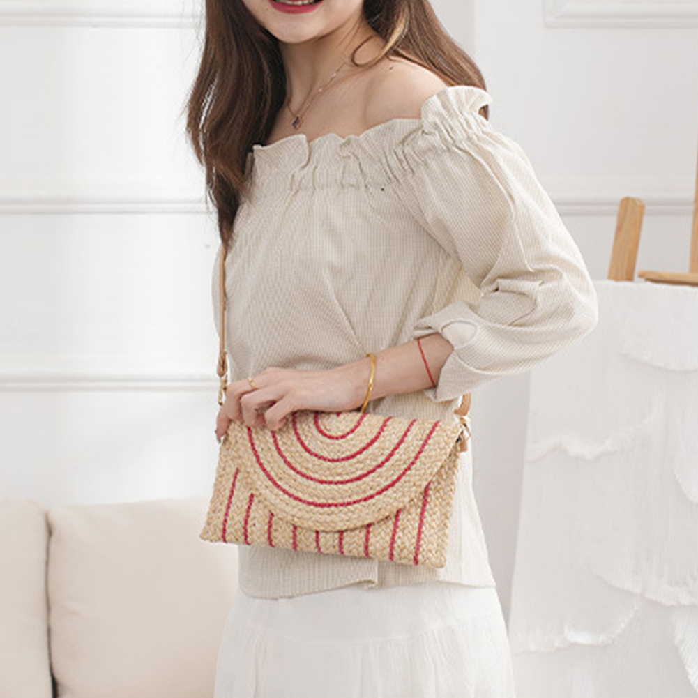 Woven Holiday Travel Handbag with Adjustable Strap Underarm Bag Flap Summer Beach Envelope Wallet Straw Bag for Women and Girls