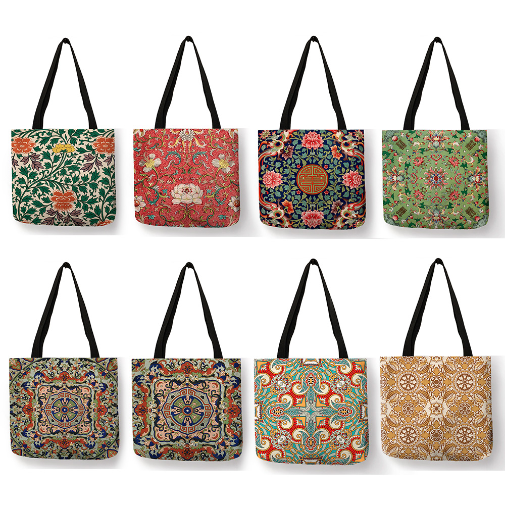 Exquisite Colorful Floral Pattern Print Handbag Casual Practical Women Shopping Tote Bags Travel Beach Outdoor Package Sack