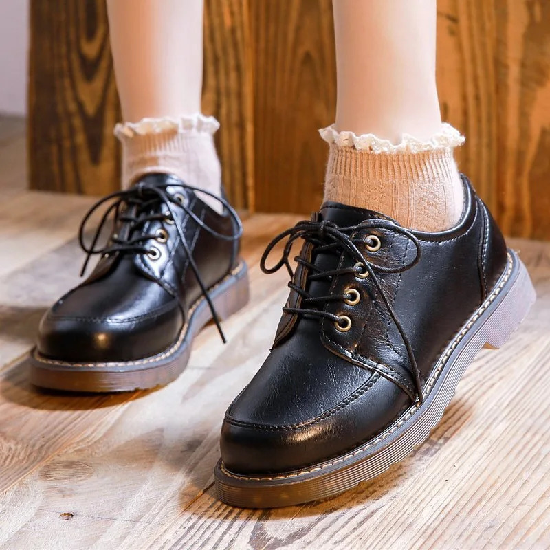 Autumn womens leather shoes retro brown preparatory uniform shoes college student casual shoes low boots lace up Loafers JK Lolita 241106