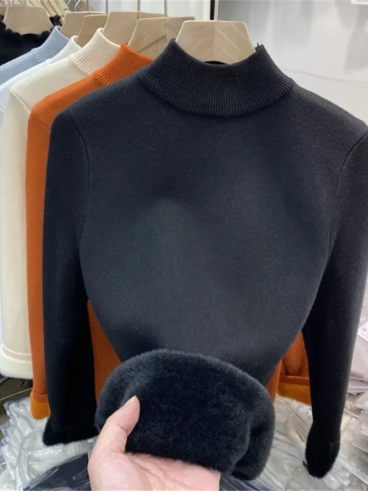 Slim Plush Half Turtleneck Sweaters Womens Knitwears Velvet Warm Jumper Elastic Thick Knitted Pullovers Soft Fleece Suete 241107