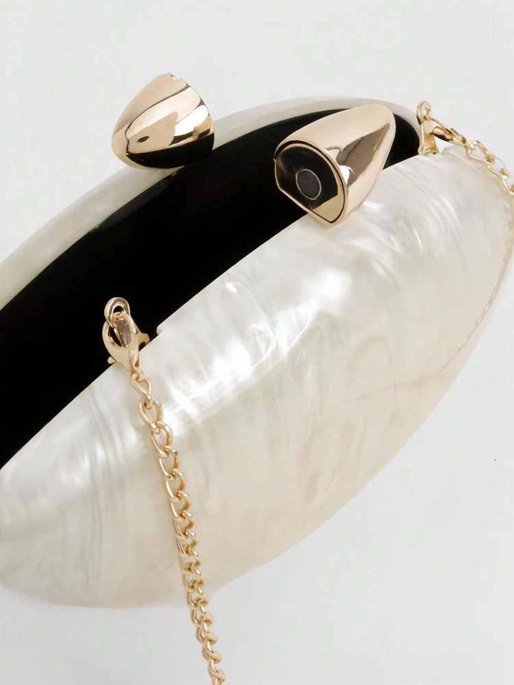 Acrylic egg shaped clutch bag womens er night party cute pearl shell wallet pink gold handbag 241106