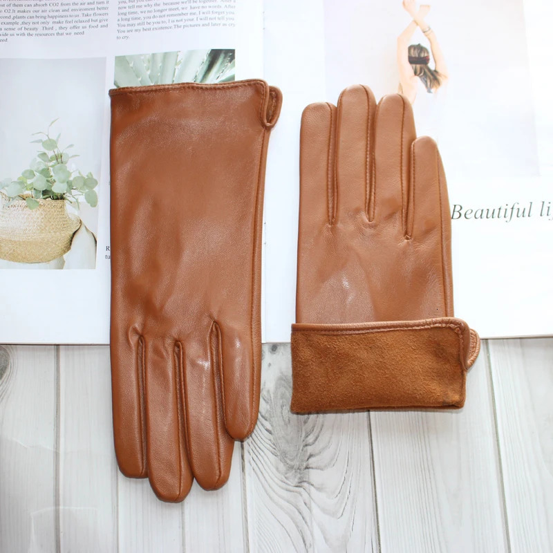 Womens Sheepskin Touchscreen Gloves Single Leather Thin Lineless Classic Solid Color Versatile Direct Drive Gloves 241106
