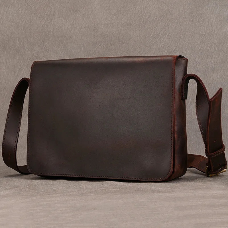 Mens Genuine Leather Shoulder Bag Crazy Horse Crossbody High Quality School bags Messenger for men male 241106