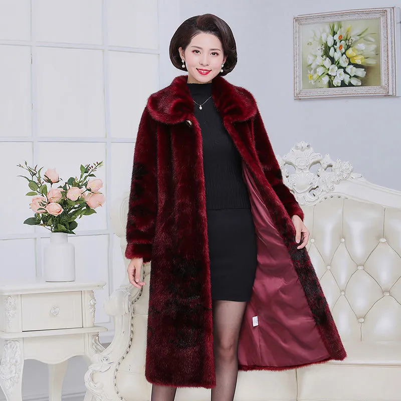 Womens Manteau womens coat Hiver middle-aged and elderly womens mink coat winter loose size 5XL mothers long faux fur warm jacket 68 241107
