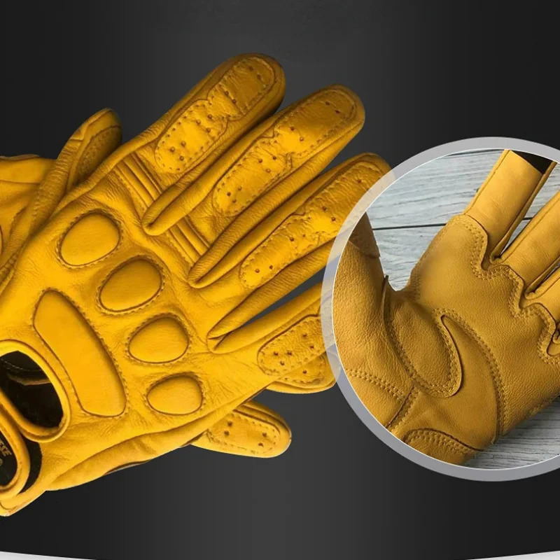 Retro Sheepskin breathable leather motorcycle gloves racing gloves mens motorcycle off-road winter and summer gloves full/half finger gloves 241106