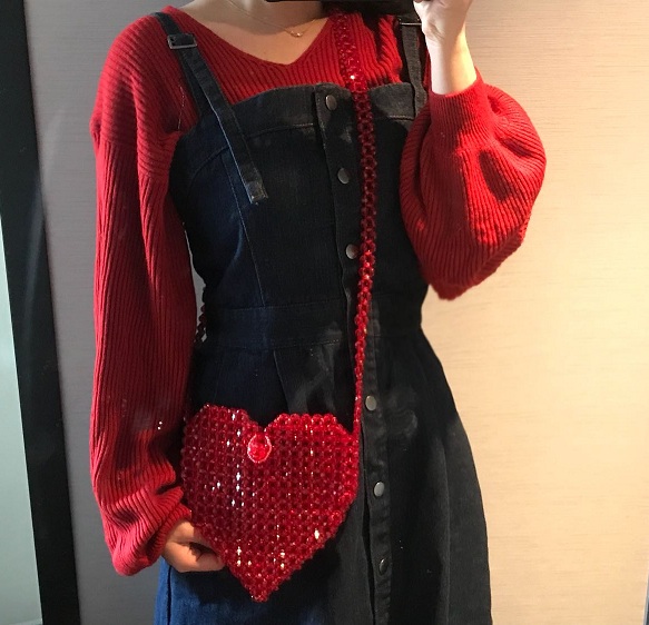 Women's Evening Bag Heart Shaped Beaded Pearl Bag Women Diamonds Bags Party Wedding Chain Shoulder Purse Clutch