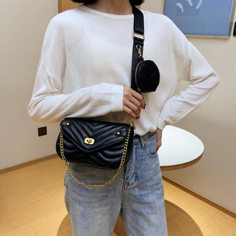 Women's Leather New Embroidered Thread Bag, Fashion Texture Locking Single Shoulder Crossbody Bag
